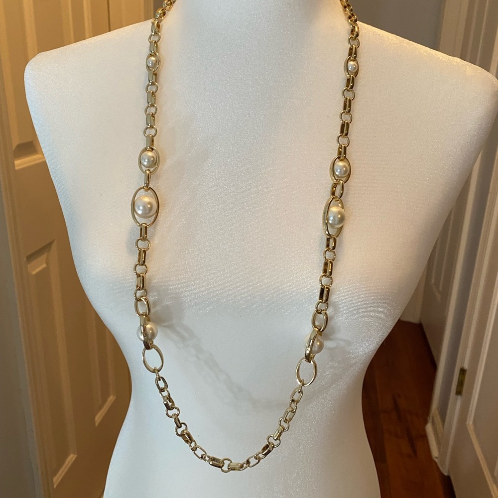 White House Black Market Gold Chain Necklace with Pearls